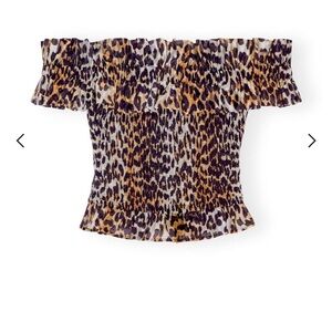 GANNI - LEOPARD CROPPED OFF-SHOULDER TOP - Size 38